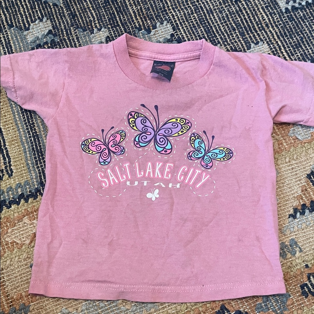 Kids Pink Salt Lake City Butterfly Graphic Tee